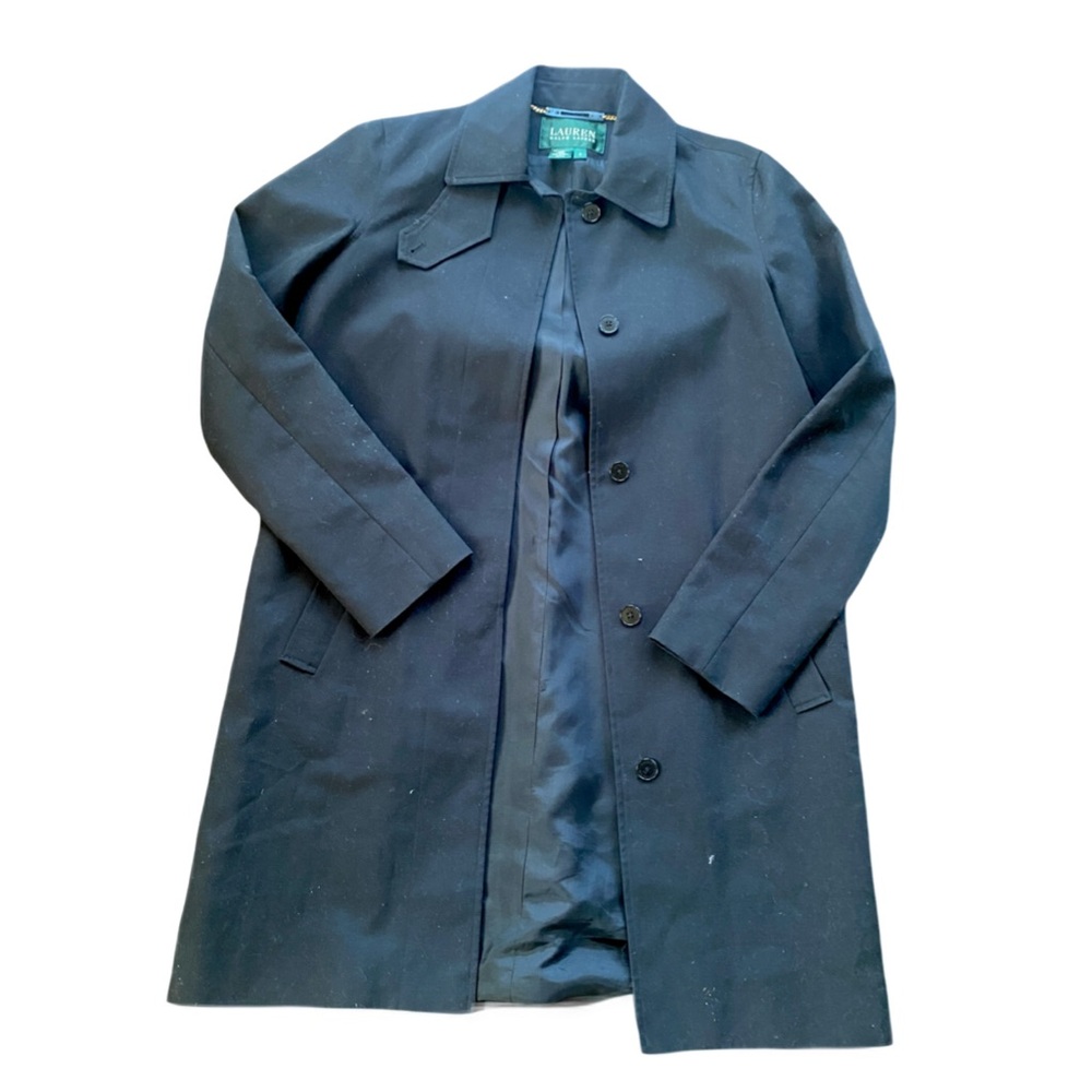Ralph Lauren Elegant Black 100% cotton Trench Coat size small